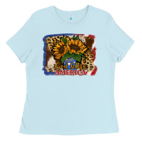 Baby Blue Patriotic Sunflower God Bless America Ladies Tee - Jasminsmagicworld