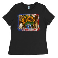 Black Patriotic Sunflower God Bless America Ladies Tee - Jasminsmagicworld