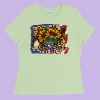Patriotic Sunflower God Bless America Ladies Tee Designed By Jasminsmagicworld