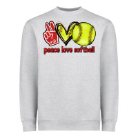 Heather Grey Peace love Softball Heavyweight Sweatshirt - HowdyJamesFarm