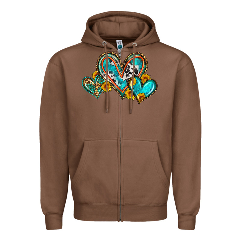 Western Leopard Turquoise Cowhide Hearts Olivia Zipper Hoodie by OliviaCreatesArt | Teevron