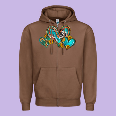 Western Leopard Turquoise Cowhide Hearts Olivia Zipper Hoodie Designed By Oliviacreatesart