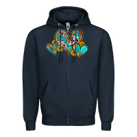 Navy western leopard turquoise cowhide hearts olivia Zipper Hoodie - OliviaCreatesArt