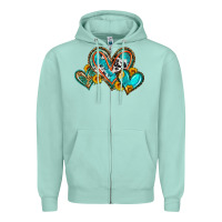 Seafoam western leopard turquoise cowhide hearts olivia Zipper Hoodie - OliviaCreatesArt