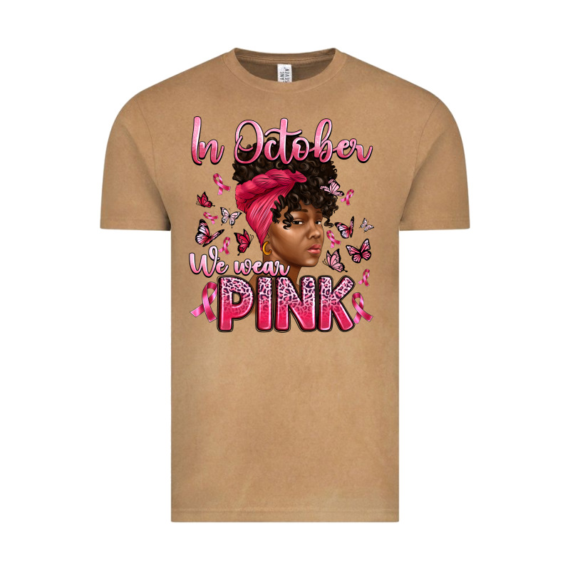 In October We Wear Pink With Afro Woman Vintage Tee by Artiststas | Teevron