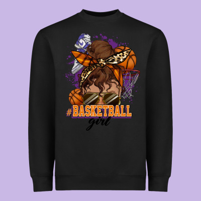 Messy Bun Basketball Girl Heavyweight Sweatshirt Designed By Howdyjamesfarm