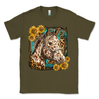 Army Green appaloosa horse with sunflowers and western background Classic Tee - LillyAllenDesigns