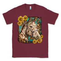Burgundy appaloosa horse with sunflowers and western background Classic Tee - LillyAllenDesigns