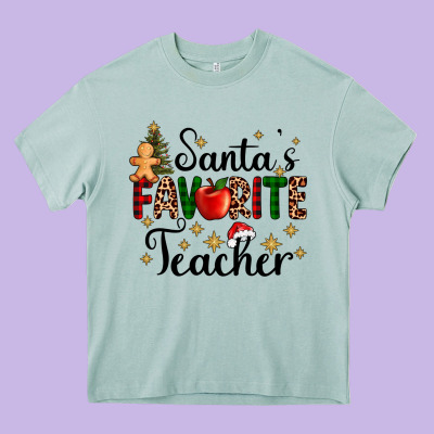Santa's Favorite Teacher Heavy Core Tee Designed By Adodesignshop