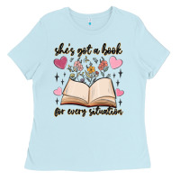 Baby Blue she's got a book for every situation Ladies Tee - MaliasSmallBusiness