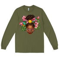 Army Green Afro Woman Summer Long Sleeve Tee - texasbilliewilder