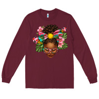Burgundy Afro Woman Summer Long Sleeve Tee - texasbilliewilder