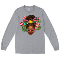 Heather Grey Afro Woman Summer Long Sleeve Tee - texasbilliewilder