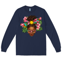 Navy Afro Woman Summer Long Sleeve Tee - texasbilliewilder