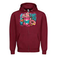Burgundy valentines day coffee cup and sweets Zipper Hoodie - OliviaCreatesArt