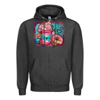 Charcoal Heather valentines day coffee cup and sweets Zipper Hoodie - OliviaCreatesArt