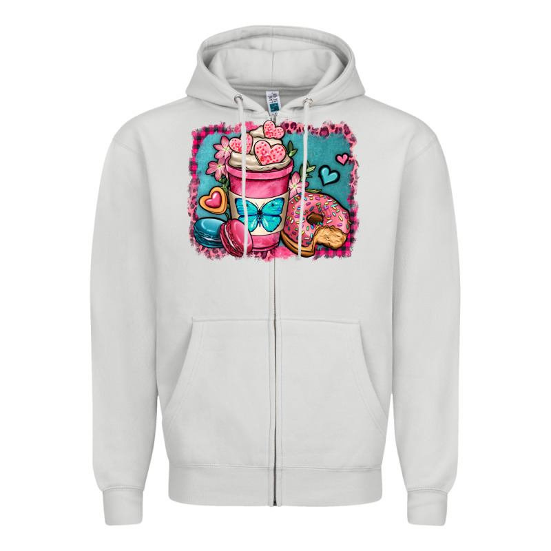 Valentines Day Coffee Cup And Sweets Zipper Hoodie by OliviaCreatesArt | Teevron