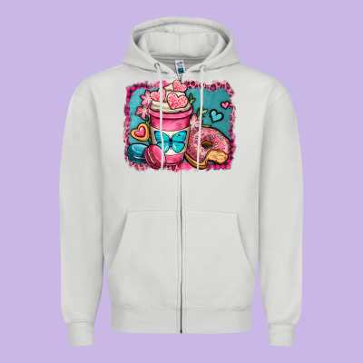 Valentines Day Coffee Cup And Sweets Zipper Hoodie Designed By Oliviacreatesart
