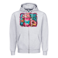 Heather Grey valentines day coffee cup and sweets Zipper Hoodie - OliviaCreatesArt