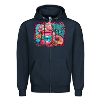 Navy valentines day coffee cup and sweets Zipper Hoodie - OliviaCreatesArt