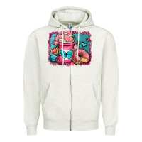 Oatmeal Heather valentines day coffee cup and sweets Zipper Hoodie - OliviaCreatesArt