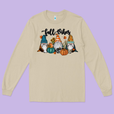 Fall Vibes Gnomes Long Sleeve Tee Designed By Ranaportraitstore