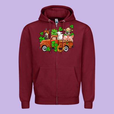 St. Patrick's Farm Animals And Truck Zipper Hoodie Designed By Oliviacreatesart