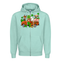 Seafoam St. Patrick's farm animals and truck Zipper Hoodie - OliviaCreatesArt