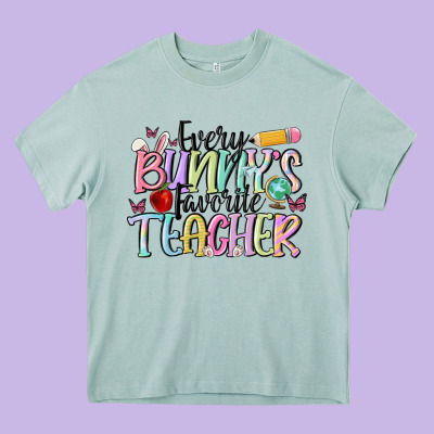 Every Bunny's Favorite Teacher Heavy Core Tee Designed By Maliassmallbusiness