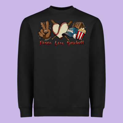 Peace Love Baseball Heavyweight Sweatshirt Designed By Howdyjamesfarm