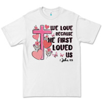White we love because he first loved us Premium Tee - MaliasSmallBusiness