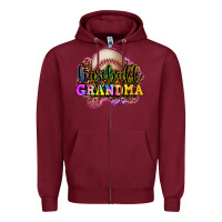 Burgundy baseball grandma Zipper Hoodie - OliviaCreatesArt
