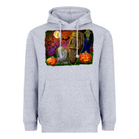 Heather Grey headstone and coffin background Heavyweight Hoodie - BundleAndBundleShop