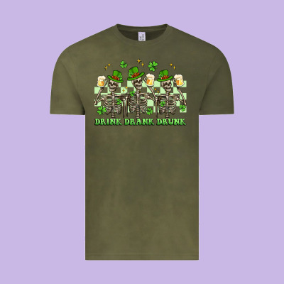 St. Patrick's Day Skeletons Drink Drank Drunk Vintage Tee Designed By Artiststas