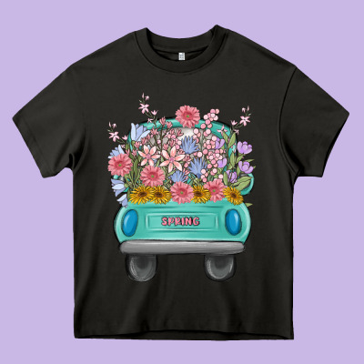 Truck With Flowers Heavy Core Tee Designed By Maliassmallbusiness