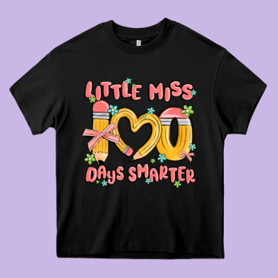 Little Miss 100 Days Smarter Heavy Core Tee Designed By Maliassmallbusiness