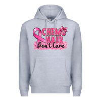 Heather Grey Breast Cancer Chemo hair don't care Premium Hoodie - FaDigitalArtStudio