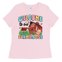 Bubblegum Pink welcome to our farmhouse Ladies Tee - MaliasSmallBusiness