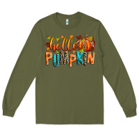 Army Green Hello pumpkin Long Sleeve Tee - RanaPortraitStore