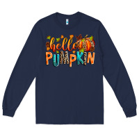 Navy Hello pumpkin Long Sleeve Tee - RanaPortraitStore