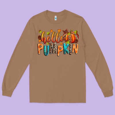 Hello Pumpkin Long Sleeve Tee Designed By Ranaportraitstore