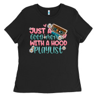 Black just a good mom with a hood playlist Ladies Tee - MaliasSmallBusiness