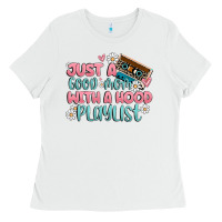 Just A Good Mom With A Hood Playlist Ladies Tee | Teevron