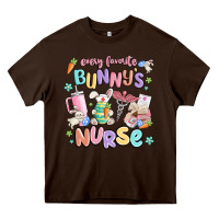 Chocolate Brown every favorite bunnys nurse Heavy Core Tee - MaliasSmallBusiness