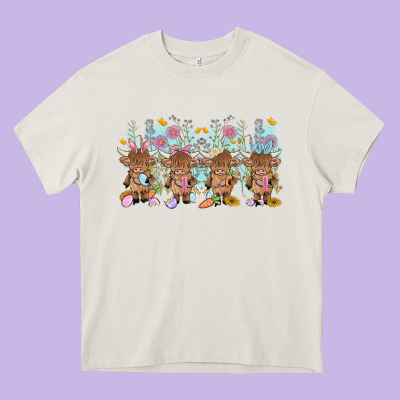 Easter Day Baby Highland Cow Heavy Core Tee Designed By Maliassmallbusiness