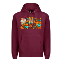 Burgundy Thanksgiving Coffee Cups Premium Hoodie - FaDigitalArtStudio