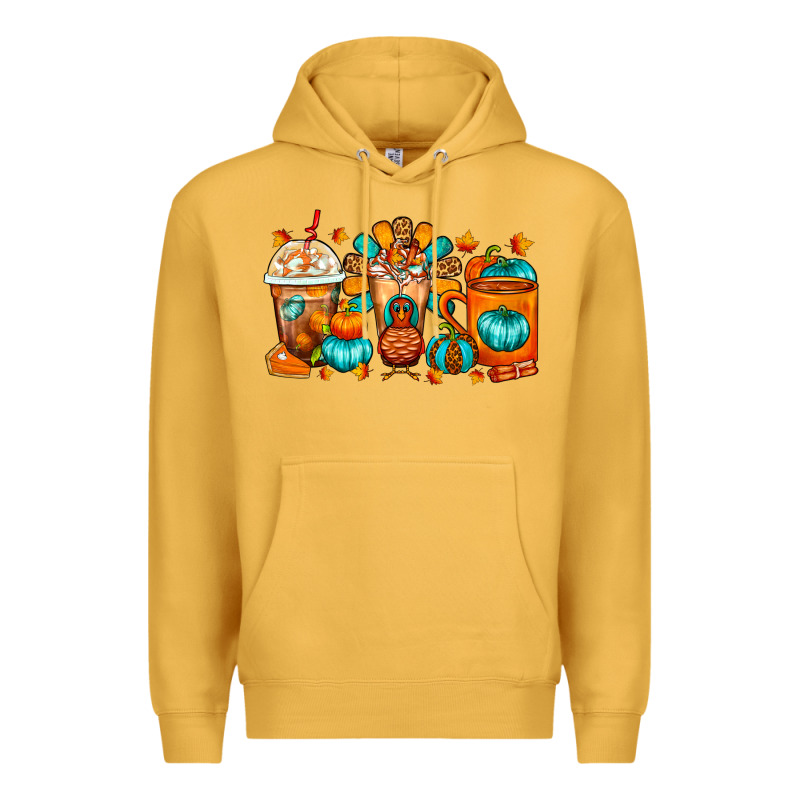 Thanksgiving Coffee Cups Premium Hoodie by FaDigitalArtStudio | Teevron