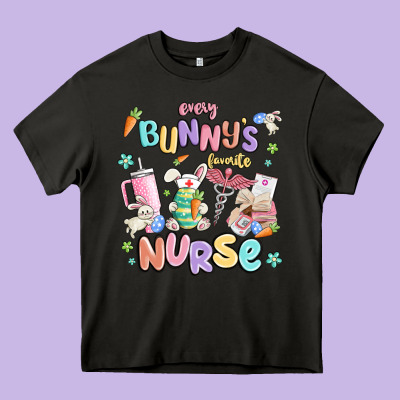 Every Favorite Bunnys Nurse Heavy Core Tee Designed By Maliassmallbusiness