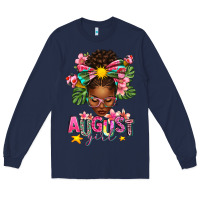 Navy August Girl Afro Woman Summer Long Sleeve Tee - texasbilliewilder