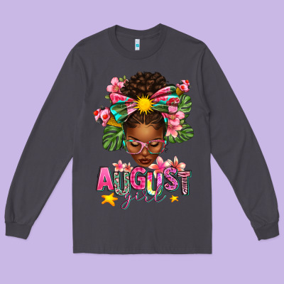 August Girl Afro Woman Summer Long Sleeve Tee Designed By Texasbilliewilder